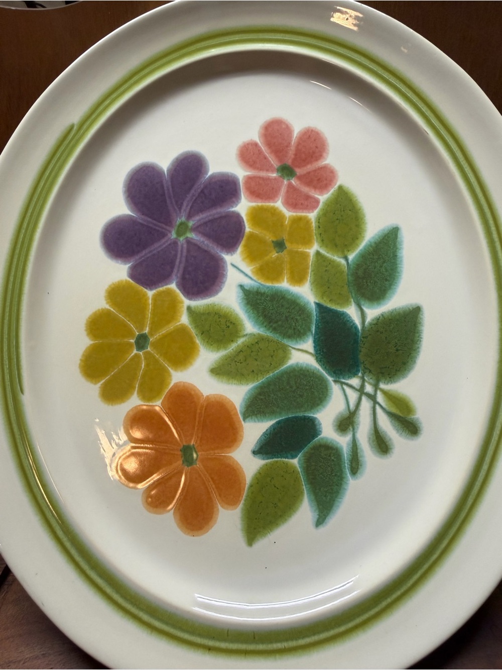 Vintage Franciscan Interpace Floral 15” Oval Serving Platter Earthenware 1970s